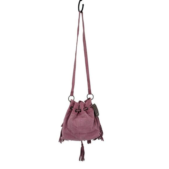Chocolate New York Crossbody Hobo Bucket Bag Pink Suede Leather Fringe Boho - Picture 2 of 13